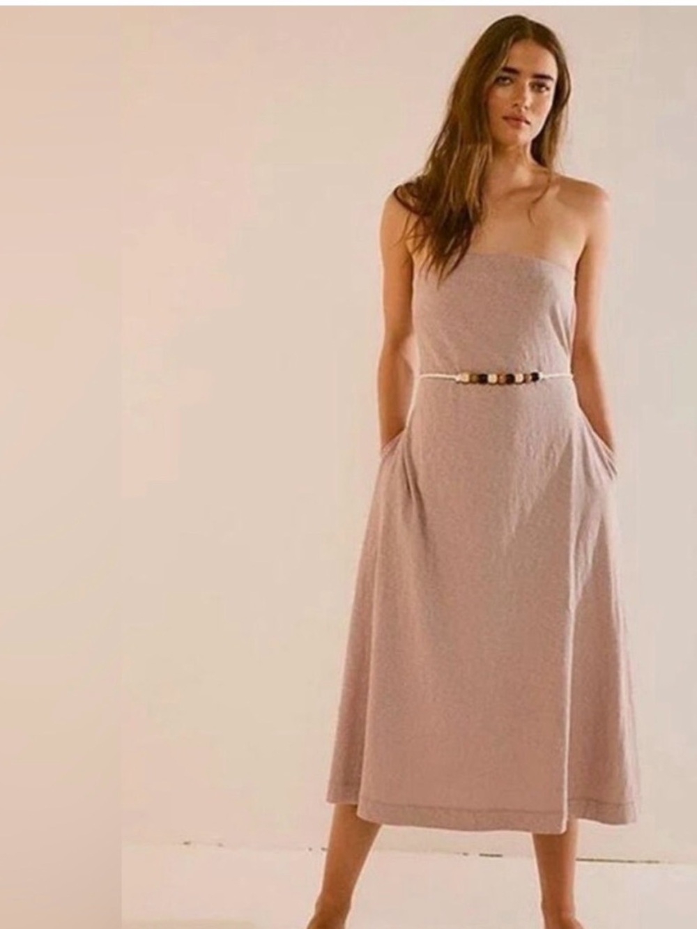 Free People Strapless Midi Dress in Dusty Rose